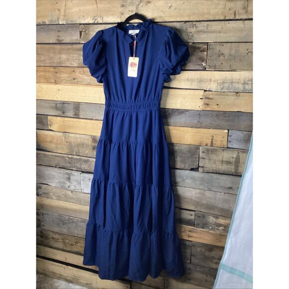 entro Dresses & Skirts - Entro Coming Back For You Navy Blue Tiered MIDI Dress Small